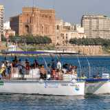 Il catamarano Taras di 12 metri che ospita fino a un massimo di trenta persone ed � il mezzo ideale per lo studio dei cetacei